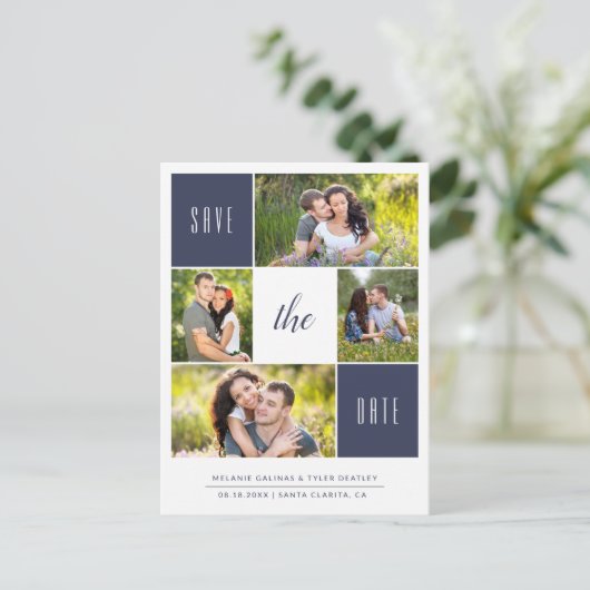 Aangepaste Kleur 4 Foto Opslaan van de datum Brief Aankondigingskaart (Staand voorkant)