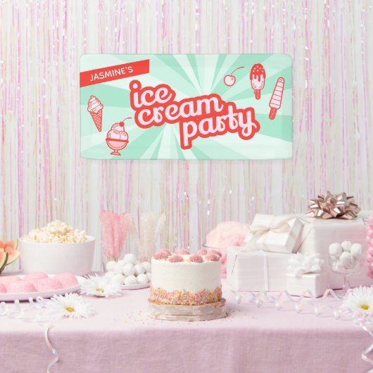 Aangepaste kleur Aangepaste Ice Cream Party achter Spandoek (Feest)