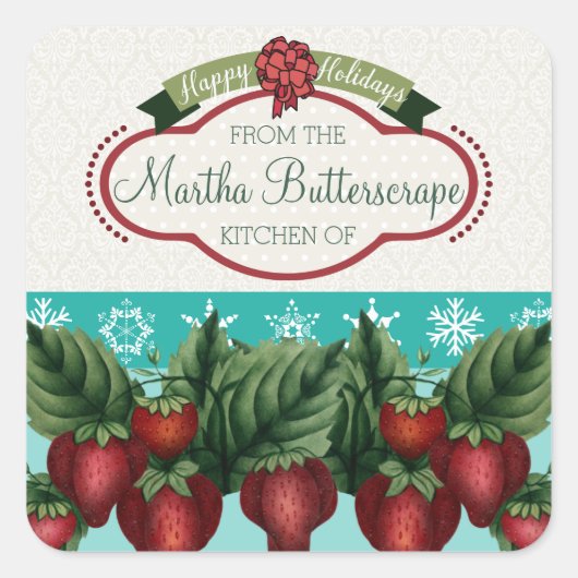 Aangepaste kleur aardbeien sneeuwvlok vakantie bak vierkante sticker (Voorkant)