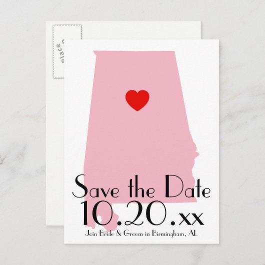Aangepaste kleur Alabama De datum opslaan Aankondigingskaart (Voorkant / Achterkant)