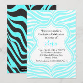 Aangepaste kleur Aqua Zebra Afstuderen Uitnodiging (Voorkant / Achterkant)