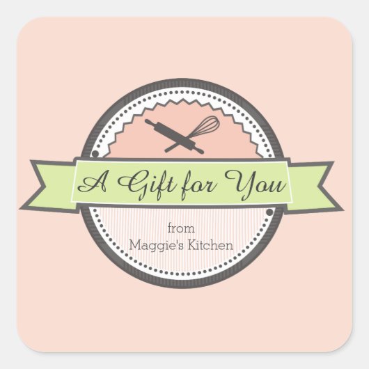 Aangepaste kleur Bakkerij Rolling Pin Bak Bakken Vierkante Sticker (Voorkant)