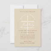Aangepaste kleur Beige Cross First Communie Kaart (Voorkant)