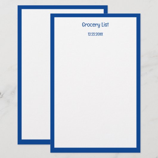 Aangepaste kleur Blauwe rand boodschappenlijstje Briefpapier (Voorkant / Achterkant)