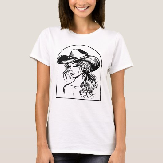 Aangepaste Kleur Coquette Cowgirl Line Tekening Sh T-shirt (Voorkant)