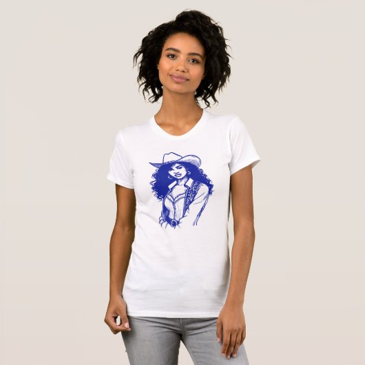 Aangepaste Kleur Cowgirl Lijn Tekening Land Wester T-shirt (Voorkant volledig)
