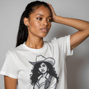 Aangepaste Kleur Cowgirl Lijn Tekening Land Wester T-shirt