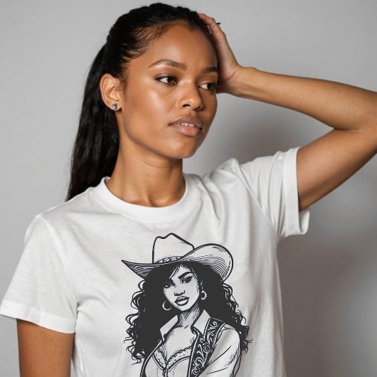 Aangepaste Kleur Cowgirl Lijn Tekening Land Wester T-shirt