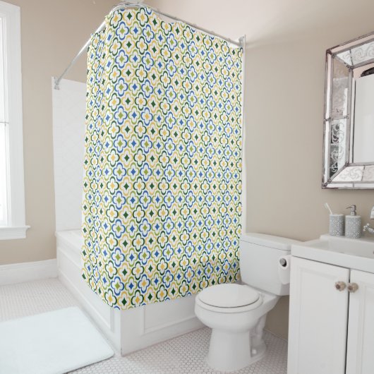 Aangepaste Kleur Diamant Bloemmotief Douchegordijn (In situ)