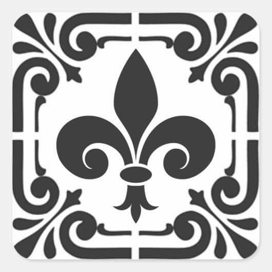 Aangepaste kleur Elegant Zwart Fleur de Lis Frans Vierkante Sticker (Voorkant)