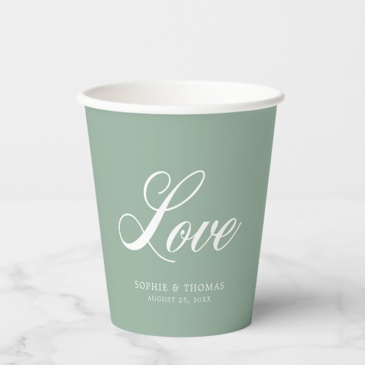Aangepaste kleur Elegante Cursieve Liefde Papieren Bekers (Voorkant)