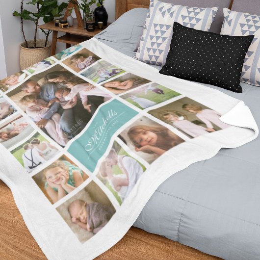 Aangepaste Kleur Elegante Script Familie Foto Coll Fleece Deken