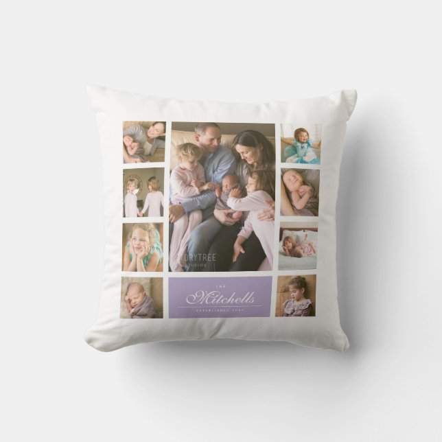 Aangepaste Kleur Elegante Script Familie Fotocolla Kussen (Voorkant)