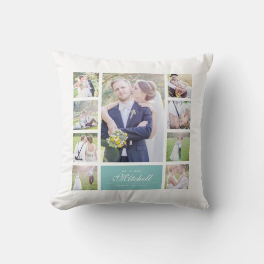 Aangepaste Kleur Elegante Script Mr & Mrs Foto Col Kussen (Voorkant)