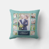 Aangepaste Kleur Elegante Script Mr & Mrs Fotocoll Kussen (Achterkant)