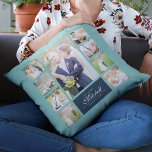 Aangepaste Kleur Elegante Script Mr & Mrs Fotocoll Kussen<br><div class="desc">Kussen met fotocollage met 9 foto's in een rasterlay-out op zowel de voor- als achterkant, in totaal dus 18 foto's die je kunt vervangen door eigen foto's met daarop je familienaam in een elegante script. Dit veelzijdige kussenontwerp heeft ook bewerkbare kleuren. Je kunt de achtergrondkleur wijzigen door op "Aanpassen" te...</div>