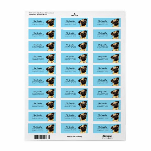 Aangepaste kleur Fawn Pug Face Etiket (Full Sheet)
