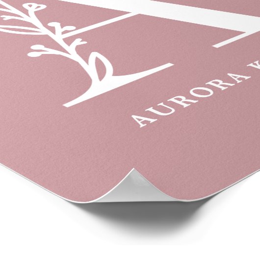 Aangepaste kleur Floral Monogram Letter A Naam Nur Poster (Hoek)