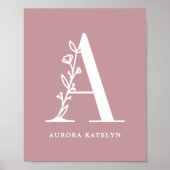 Aangepaste kleur Floral Monogram Letter A Naam Nur Poster (Voorkant)