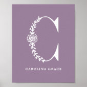Aangepaste kleur Floral Monogram Letter C Naam Nur Poster (Voorkant)