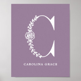Aangepaste kleur Floral Monogram Letter C Naam Nur Poster