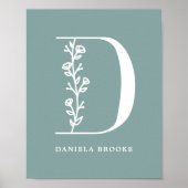 Aangepaste kleur Floral Monogram Letter D Name Nur Poster (Voorkant)