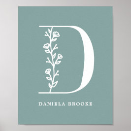 Aangepaste kleur Floral Monogram Letter D Name Nur Poster