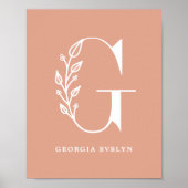 Aangepaste kleur Floral Monogram Letter G Name Nur Poster (Voorkant)