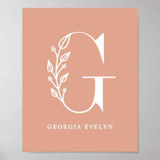 Aangepaste kleur Floral Monogram Letter G Name Nur Poster (Voorkant)