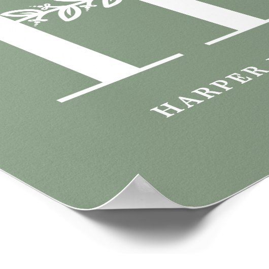 Aangepaste kleur Floral Monogram Letter H Name Nur Poster (Hoek)