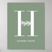 Aangepaste kleur Floral Monogram Letter H Name Nur Poster (Voorkant)