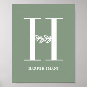 Aangepaste kleur Floral Monogram Letter H Name Nur Poster