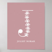 Aangepaste kleur Floral Monogram Letter J Name Nur Poster (Voorkant)