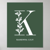 Aangepaste kleur Floral Monogram Letter K Naam Nur Poster (Voorkant)