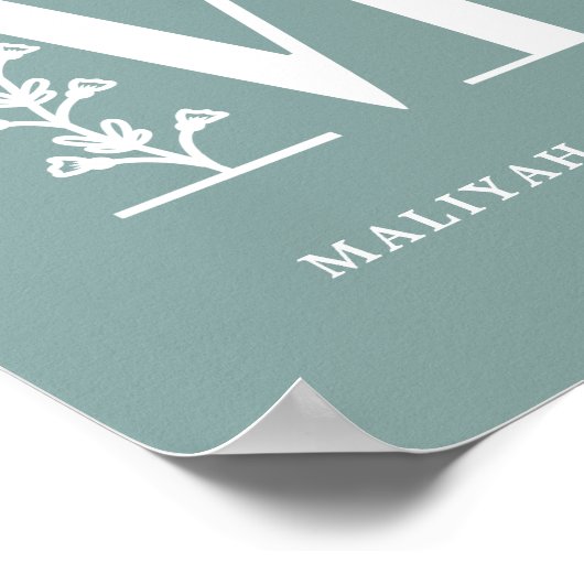 Aangepaste kleur Floral Monogram Letter M Name Nur Poster (Hoek)