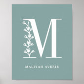 Aangepaste kleur Floral Monogram Letter M Name Nur Poster (Voorkant)