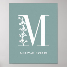 Aangepaste kleur Floral Monogram Letter M Name Nur Poster