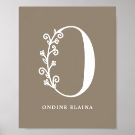 Aangepaste kleur Floral Monogram Letter o Name Nur Poster