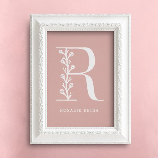 Aangepaste kleur Floral monogram letter R naam zur Poster