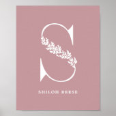 Aangepaste kleur Floral Monogram Letter S Name Nur Poster (Voorkant)