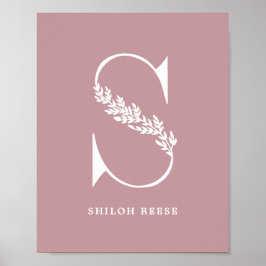 Aangepaste kleur Floral Monogram Letter S Name Nur Poster