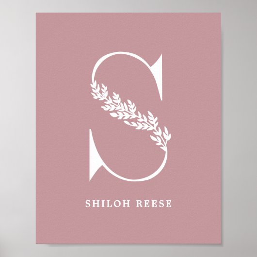Aangepaste kleur Floral Monogram Letter S Name Nur Poster (Voorkant)