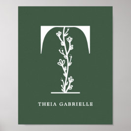 Aangepaste kleur Floral Monogram Letter T Name Nur Poster
