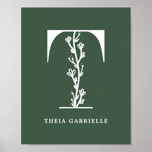 Aangepaste kleur Floral Monogram Letter T Name Nur Poster (Voorkant)