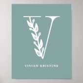 Aangepaste kleur Floral Monogram Letter V Name Nur Poster (Voorkant)