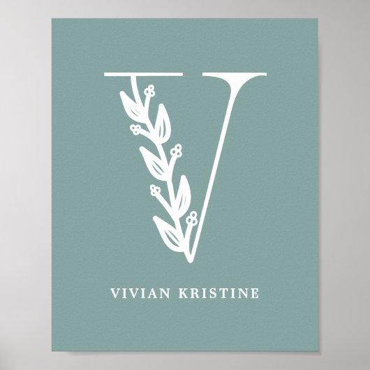 Aangepaste kleur Floral Monogram Letter V Name Nur Poster (Voorkant)