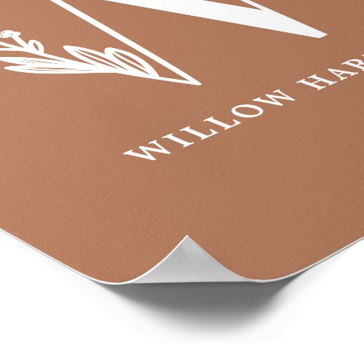 Aangepaste kleur Floral Monogram Letter W Name Nur Poster (Hoek)