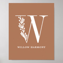 Aangepaste kleur Floral Monogram Letter W Name Nur Poster