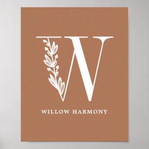 Aangepaste kleur Floral Monogram Letter W Name Nur Poster