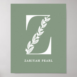 Aangepaste kleur Floral Monogram Letter Z Naam Neu Poster
